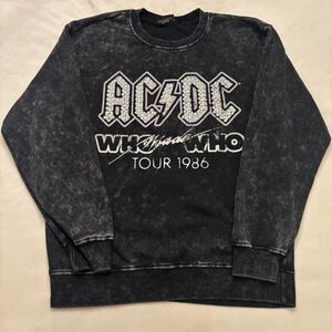 AC/DC 1986 Tour Studded Black Crewneck Sweatshirt | Rock Band | Size Large